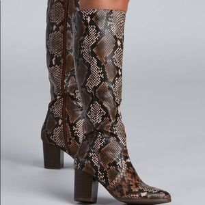Windsor Faux Leather Snake Print Knee High Boots